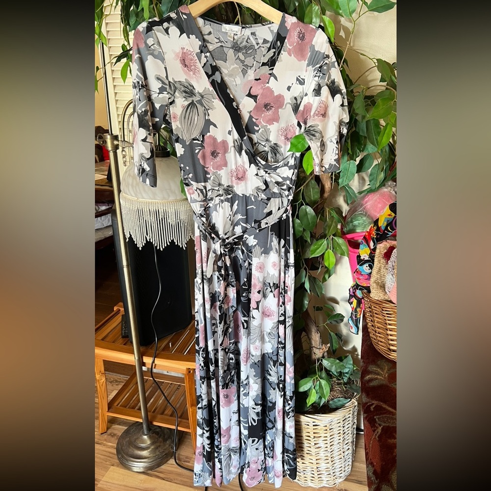 Pink and Gray Flutter Sleeve Sundress for Wedding Guests